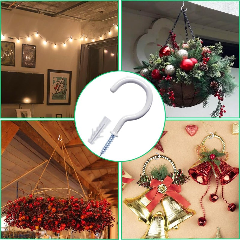Etoolia 30 Pcs Ceiling Hooks for Hanging Plants - 2.9 inch Heavy Duty, Hanging Hooks for Christmas Lights, Cups, Decors - White Vinyl Coated Screw in Plant Hanger Hook Indoor and Outdoor - Image 4